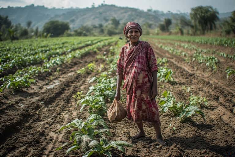 anciana en parcela -pobreza en la agricultura