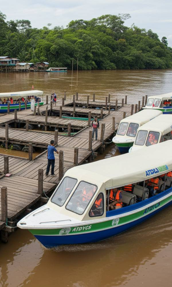 embarcaciones turísticos estacionándose en muelle