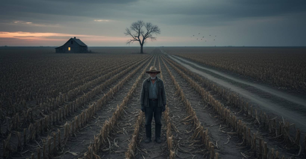 realidad del agricultor - agricultor parado en su cultivo casi sin producir