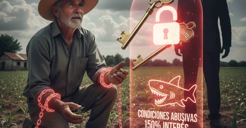 realidad del agricultor - representación de agricultor encadenado por comisiones abusivas