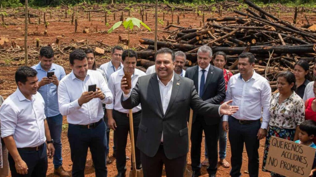 plantaciones forestales, políticos posando solo para foto