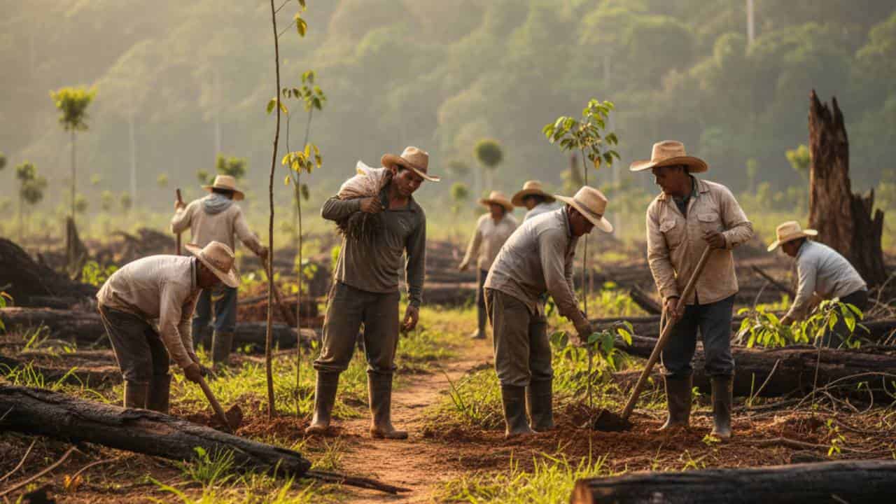 plantaciones forestales plantaciones forestales, campesinos reforestando en una área desforestada