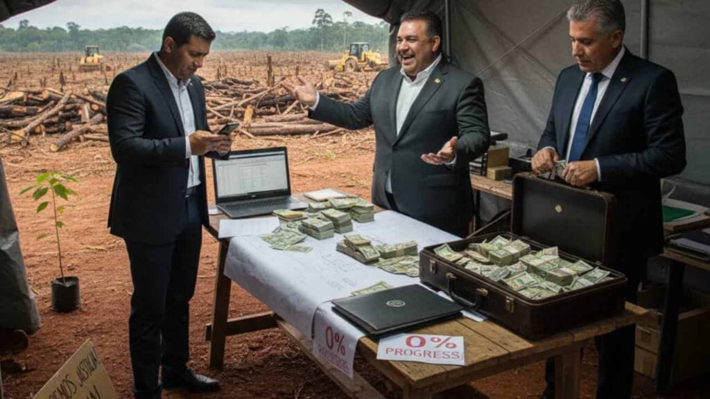 plantaciones forestales, funcionarios distribuyéndose el dinero sin importarle el proyecto de reforestación