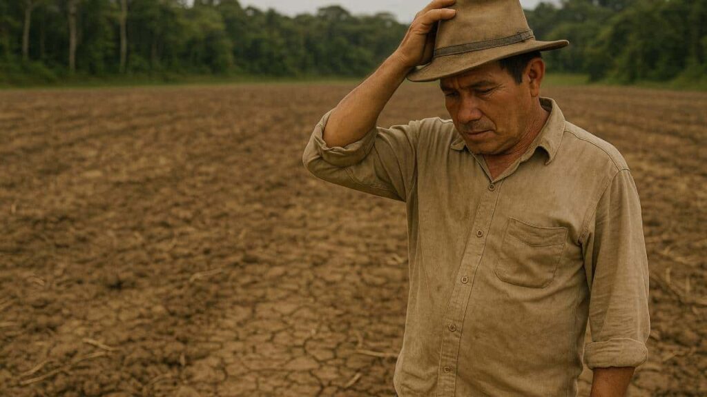 La realidad detrás de la deforestación, agricultor preocupado por su tierra infértil