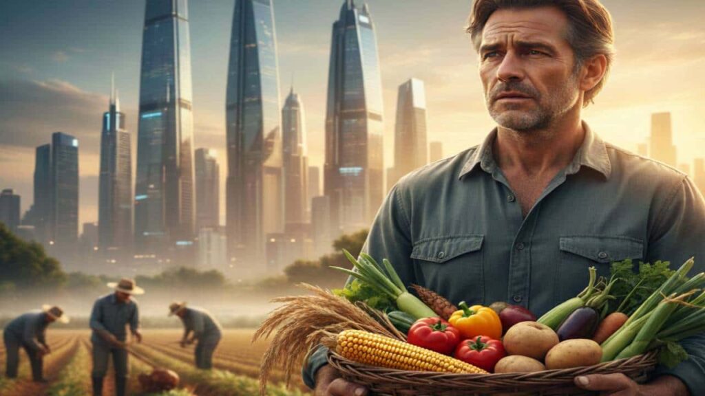 Los Agricultores que alimentan al mundo, agricultor recogiendo productos para mostrar