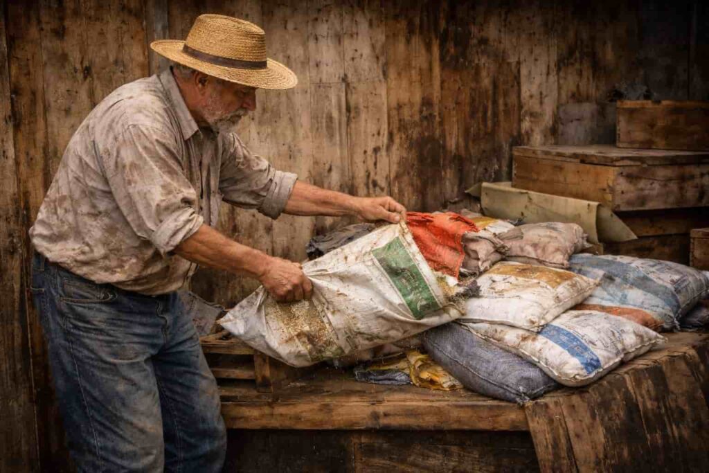 agricultores empobrecidos, agricultor botando semillas malas